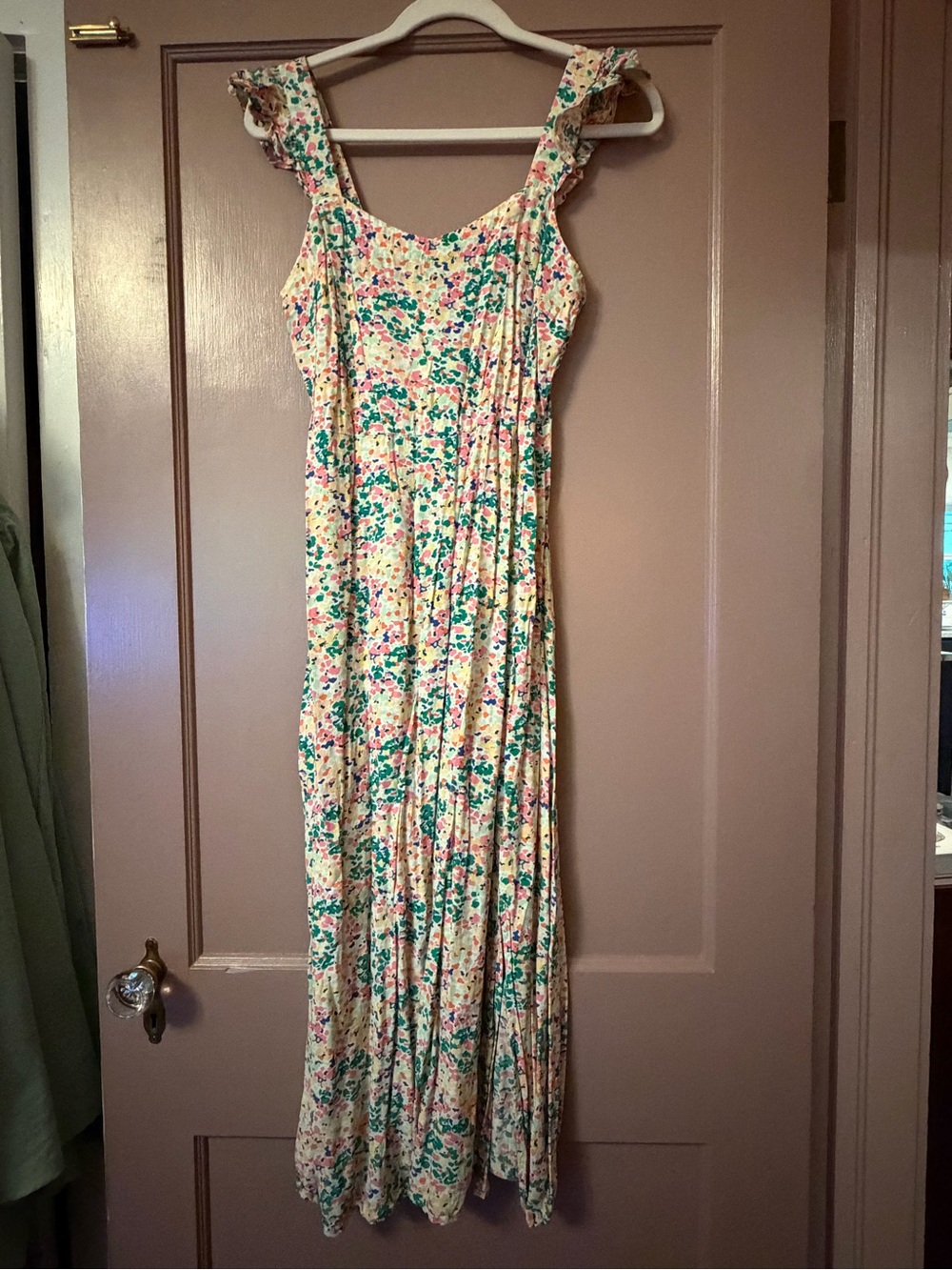 LOFT Cream Maxi Dress with Pink & Green Floral Print